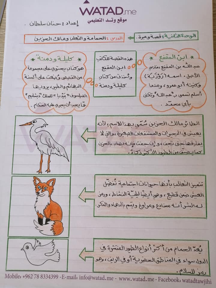 NDA5MjExMQ88881 بالصور شرح درس الحمامة و الثعلب و مالك الحزين مادة اللغة العربية للصف التاسع الفصل الاول الوحدة الثانية قصة و عبرة 2020